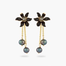 BLACK LILY & CULTURED PEARLS EARRINGS